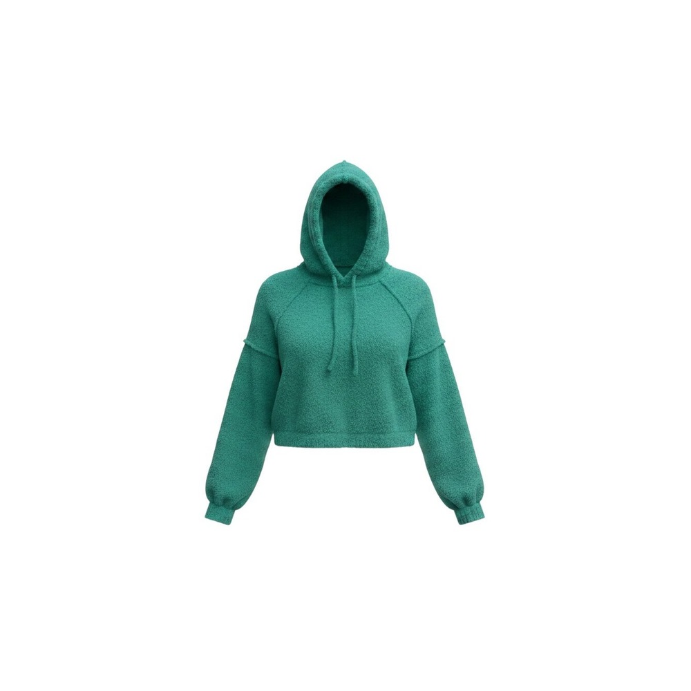 Arizona Hoodie Womens Medium Green Excellent Cropped Boucle Pullover Sweatshirt
